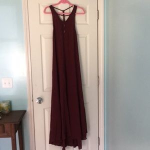 Ecote burgundy wine maxi strappy dress sz L NWT